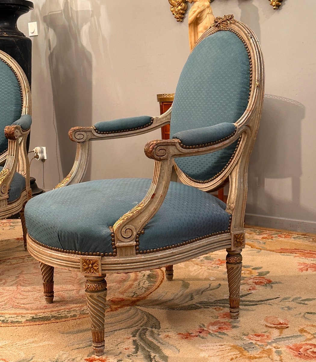 Large Pair Of Louis XVI Style Armchairs XIXth Century Around 1860-photo-1