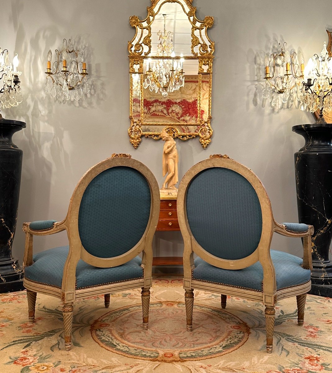 Large Pair Of Louis XVI Style Armchairs XIXth Century Around 1860-photo-2