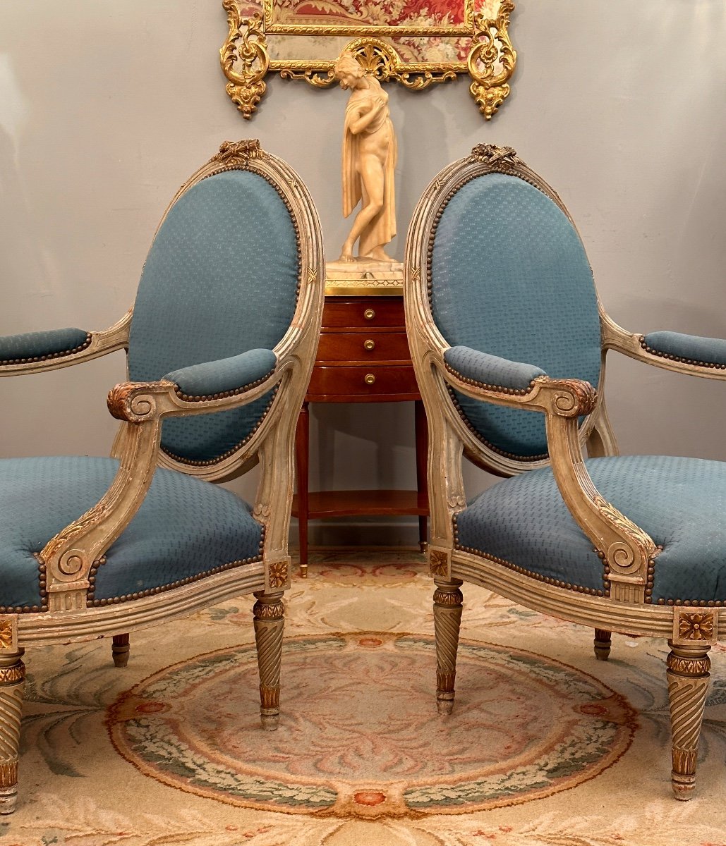 Large Pair Of Louis XVI Style Armchairs XIXth Century Around 1860-photo-3