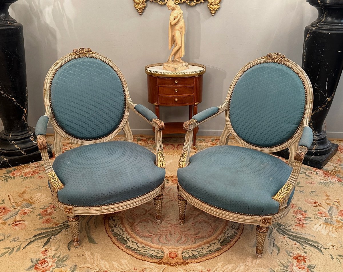 Large Pair Of Louis XVI Style Armchairs XIXth Century Around 1860-photo-5