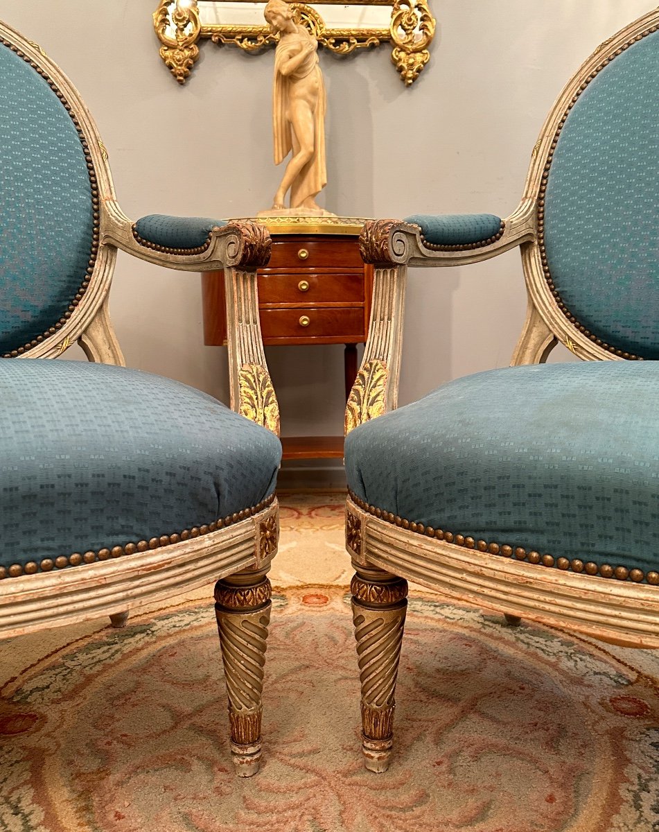 Large Pair Of Louis XVI Style Armchairs XIXth Century Around 1860-photo-8