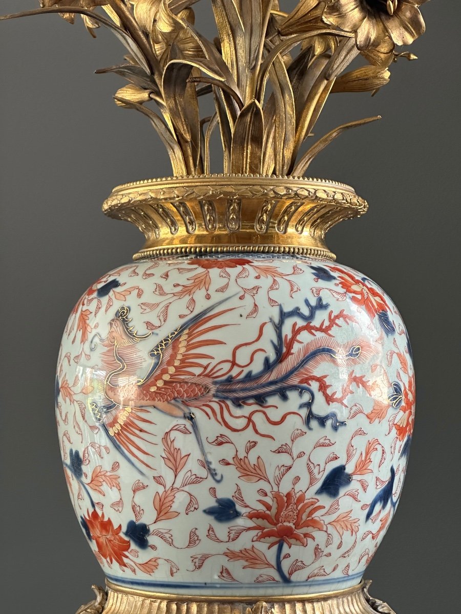Vase Candélabre Bronze Porcelaine Japon De Style Louis XVI Vers 1850-photo-4