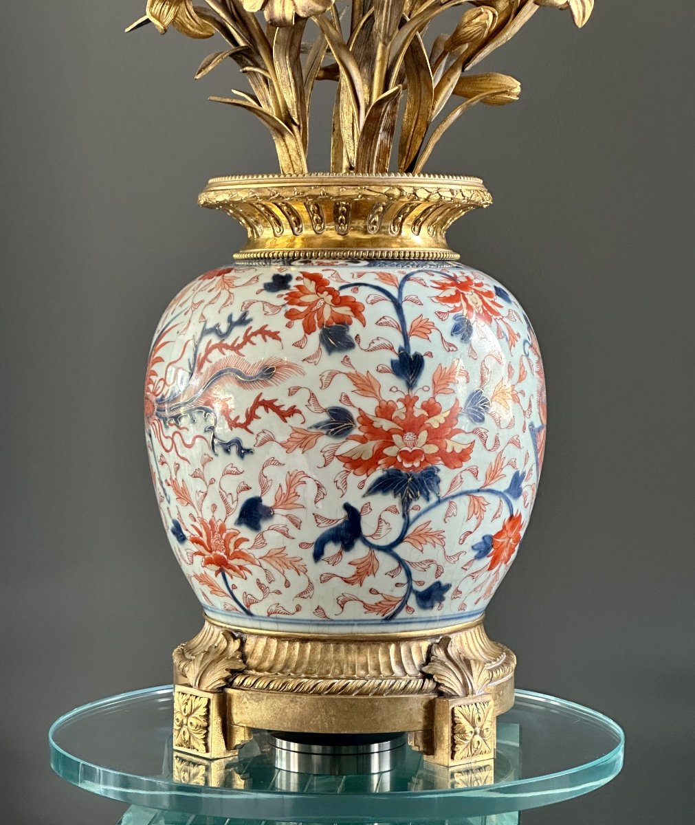 Vase Candélabre Bronze Porcelaine Japon De Style Louis XVI Vers 1850-photo-6