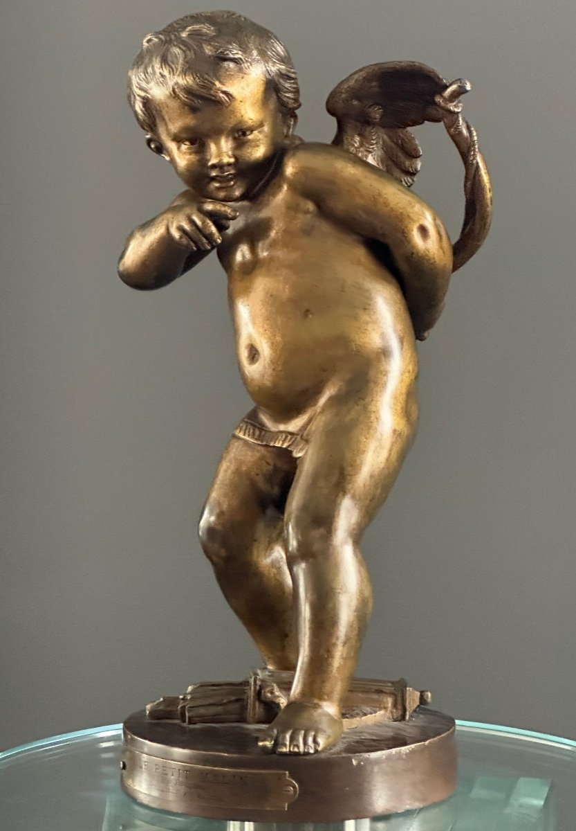 Benedict Benoit Rougelet, Sculpture Bronze Le Petit Malin Signé (1834 - 1894)-photo-5