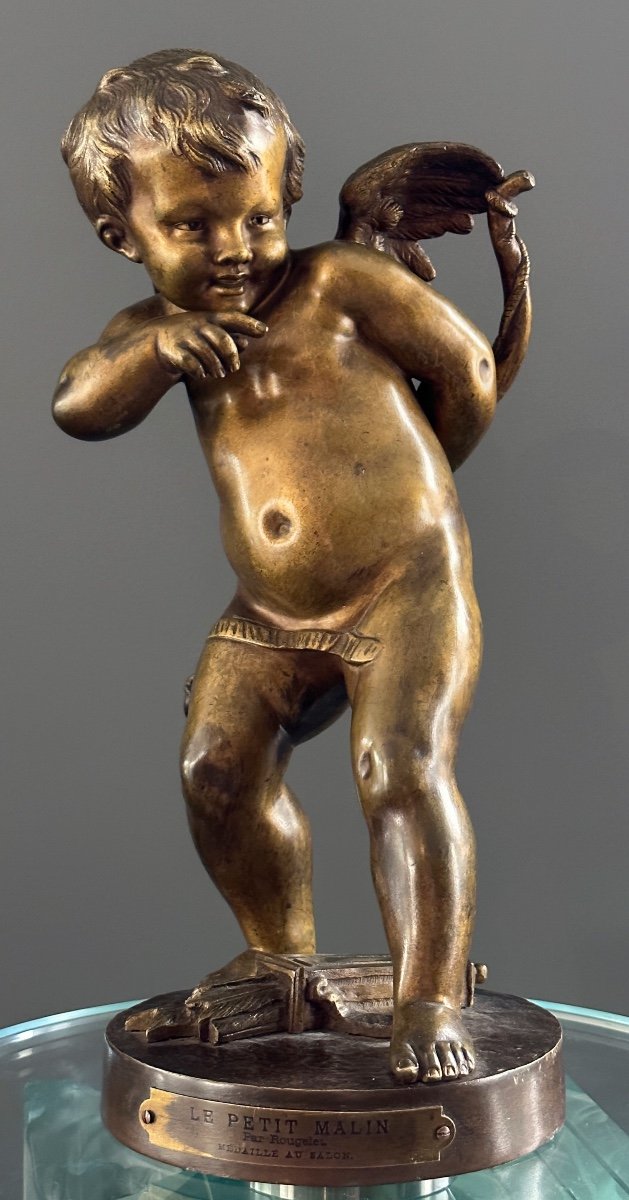 Benedict Benoit Rougelet, Sculpture Bronze Le Petit Malin Signé (1834 - 1894)-photo-6