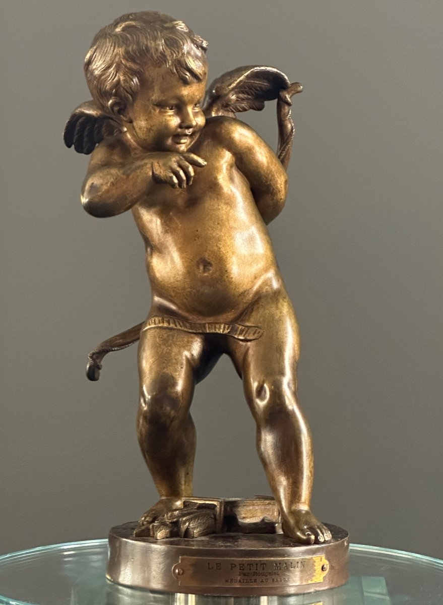Benedict Benoit Rougelet, Sculpture Bronze Le Petit Malin Signé (1834 - 1894)
