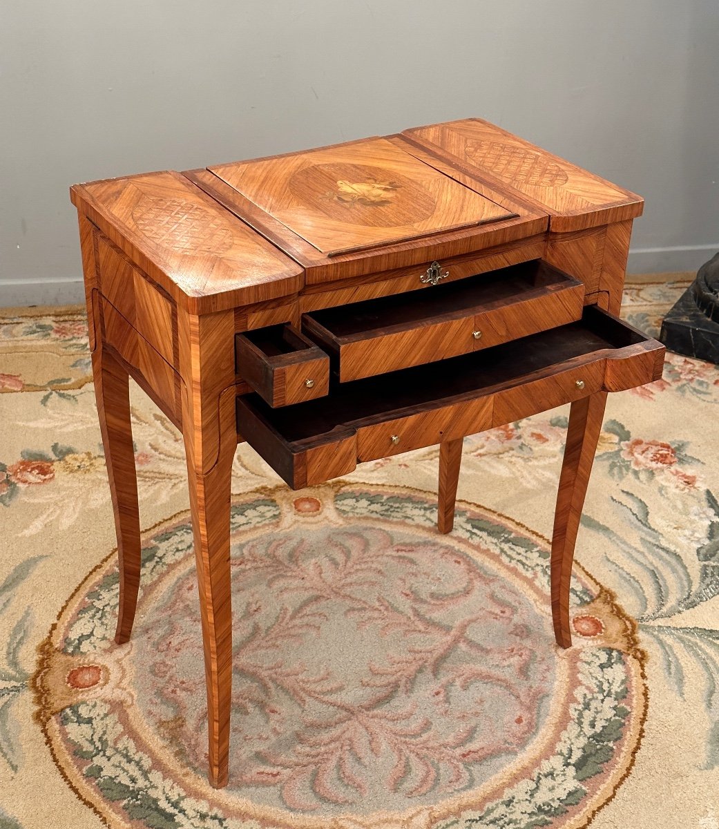 Rare Birth Table In Louis XV Style Marquetry Nineteenth Time-photo-1