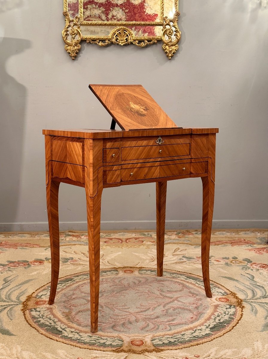 Rare Birth Table In Louis XV Style Marquetry Nineteenth Time-photo-4