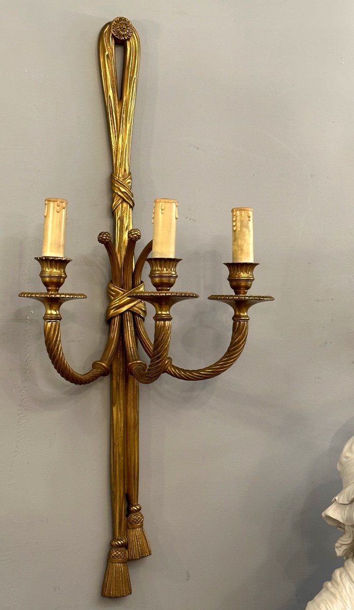 Importante Paire d'Appliques Bronze Doré De Style Louis XVI XIXème-photo-3