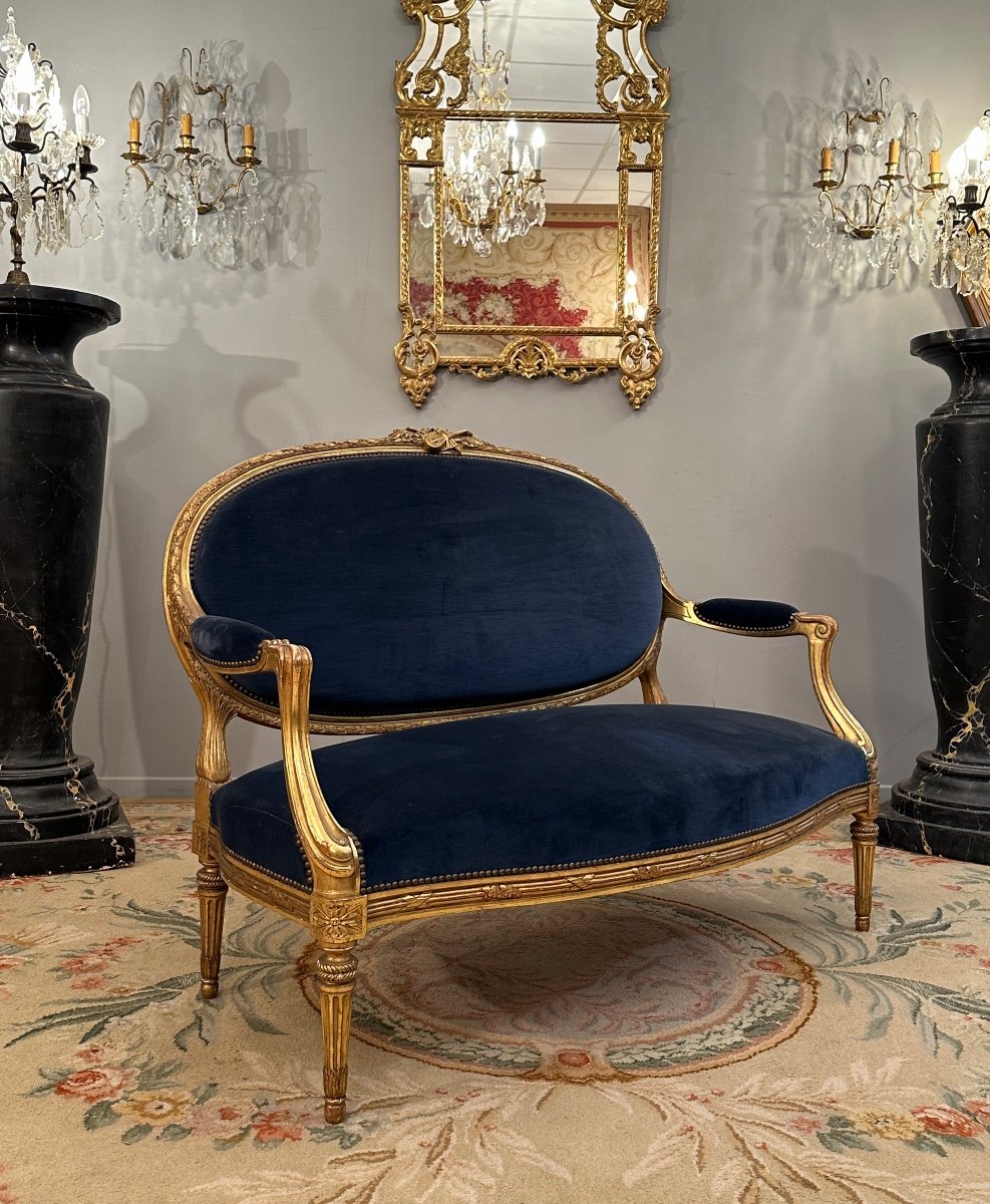 Banquette En Bois Dore De Style Louis XVI Epoque XIXeme Vers 1870-photo-2