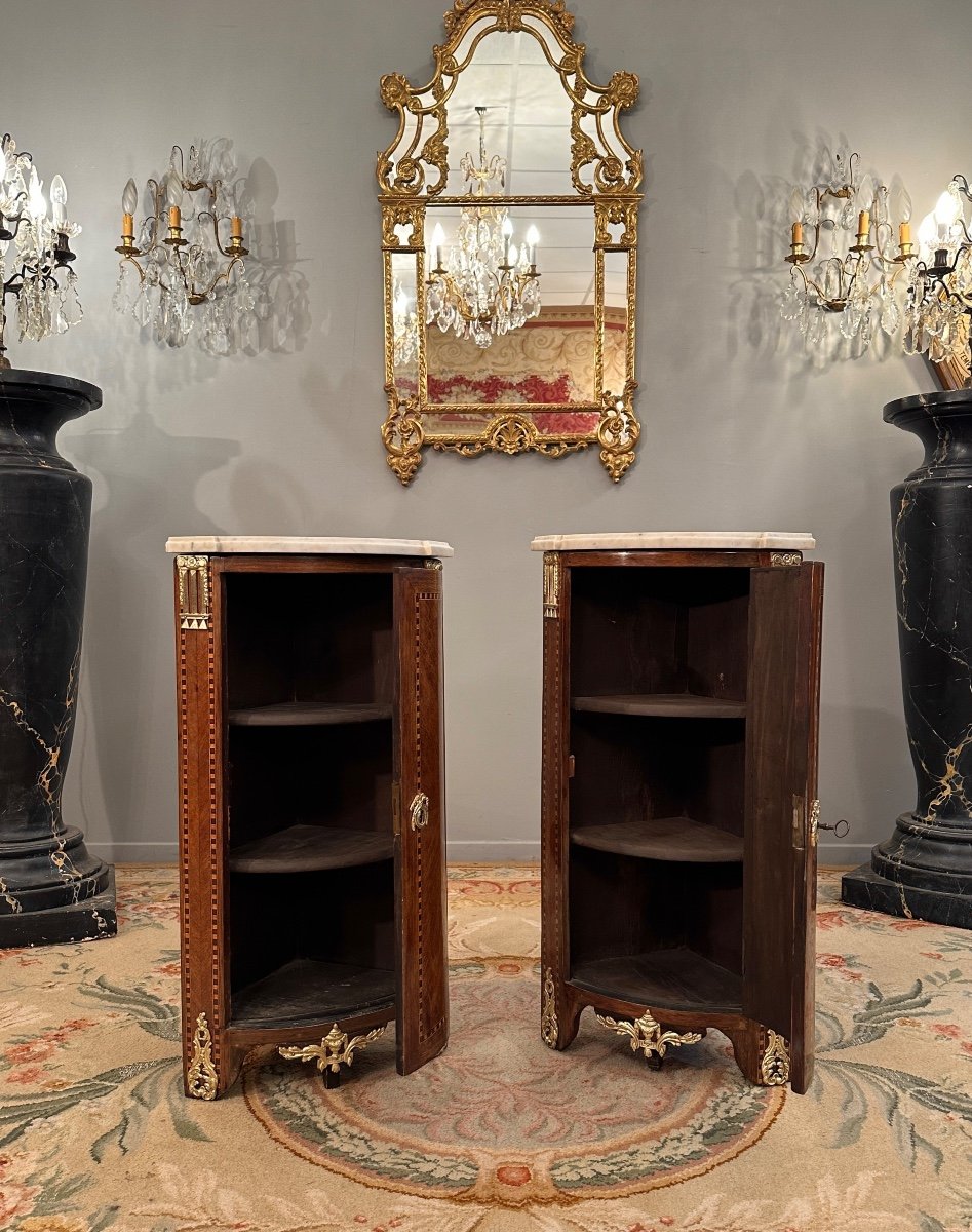 Pair Of Corners In Marquetry Louis XVI XVIIIth-photo-3