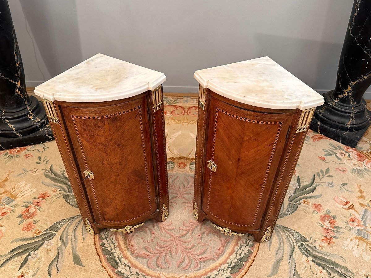 Pair Of Corners In Marquetry Louis XVI XVIIIth-photo-1