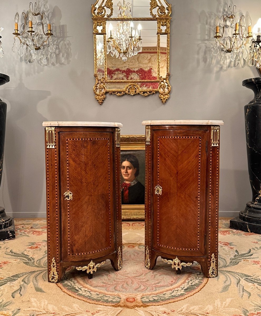 Pair Of Corners In Marquetry Louis XVI XVIIIth-photo-3
