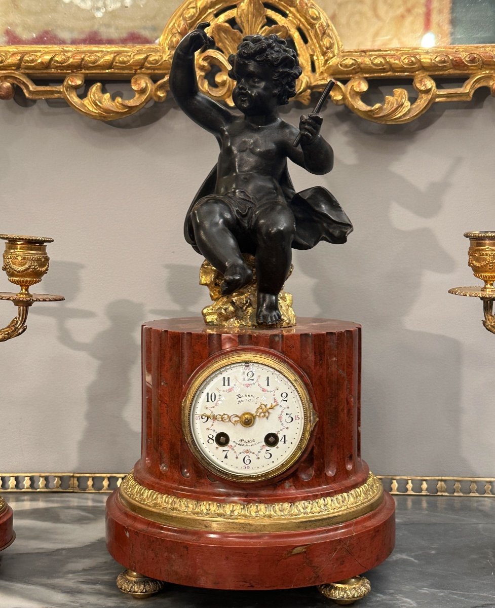 Garniture De Cheminée De Style Louis XVI Bronze Doré Epoque Napoleon III-photo-2