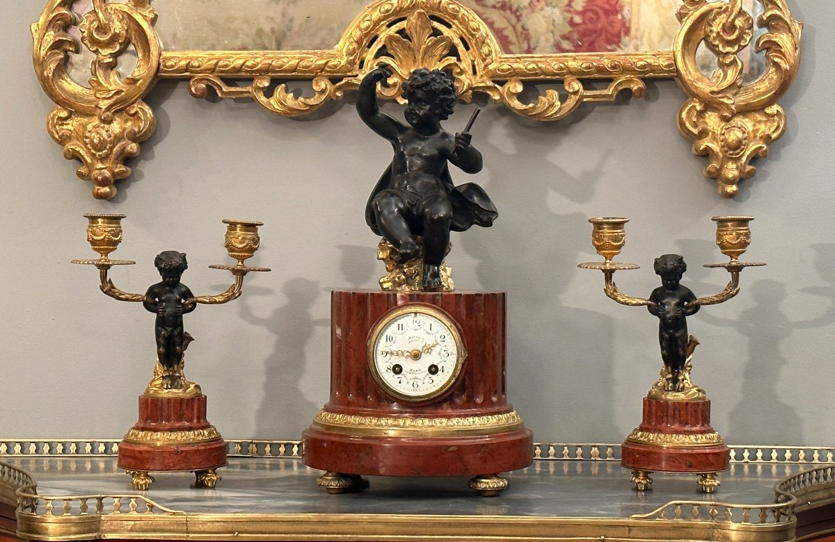 Garniture De Cheminée De Style Louis XVI Bronze Doré Epoque Napoleon III
