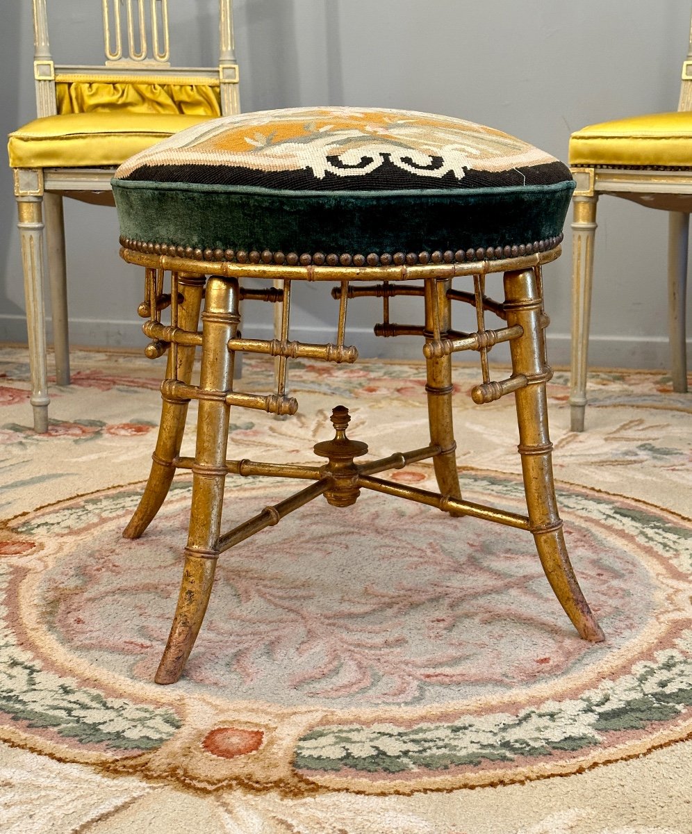 Tabouret En Bois Doré Japonisant Epoque Second Empire Vers 1860-photo-5