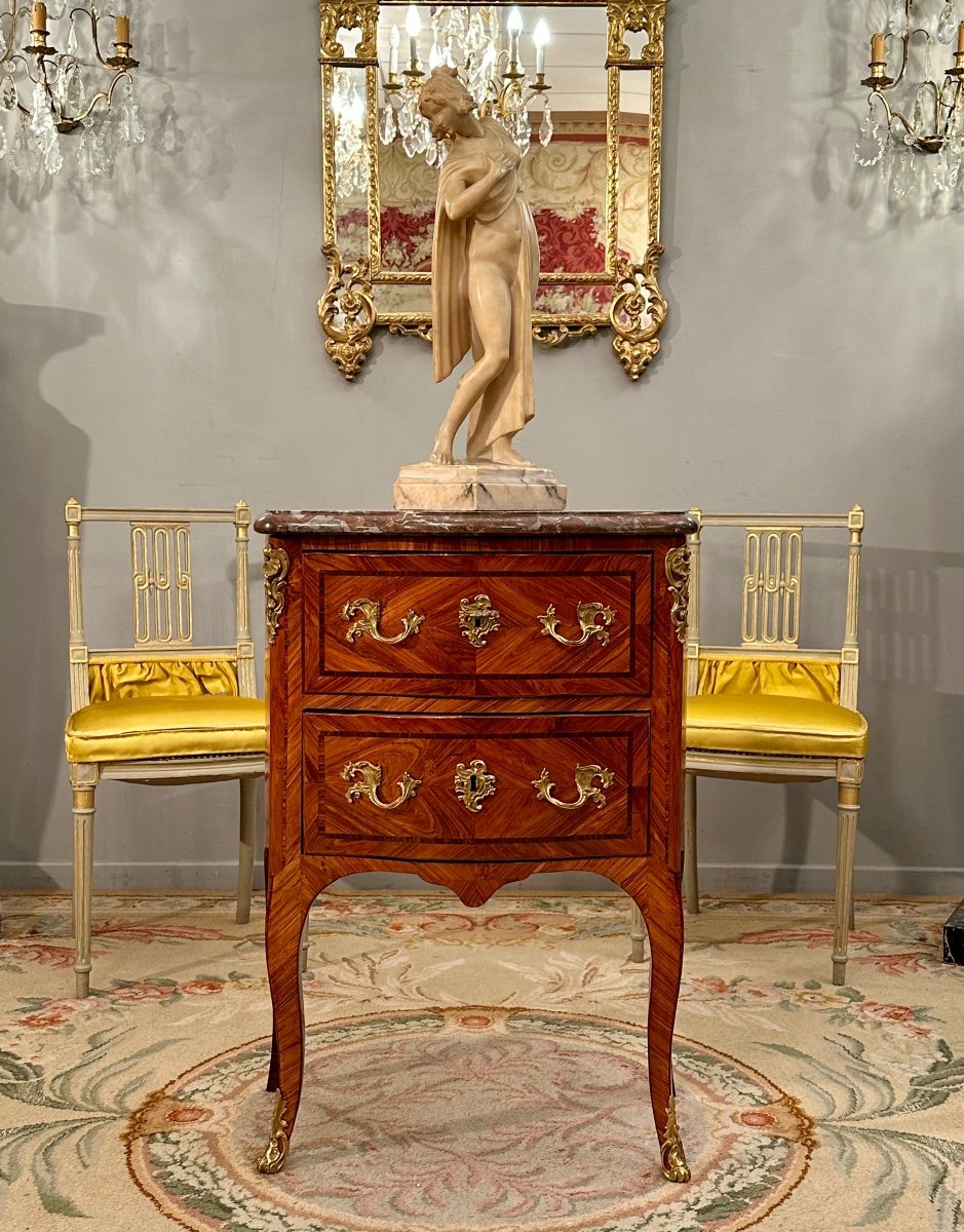 Commode d'Entre Deux En Marqueterie d'Epoque Louis XV Vers 1750-photo-3