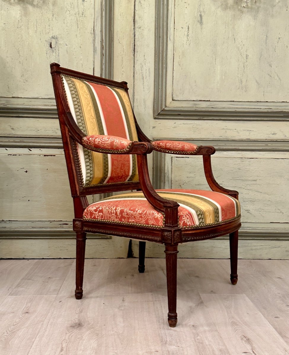 Fauteuil A Dossier Plat d'Epoque Louis XVI Vers 1780-photo-2