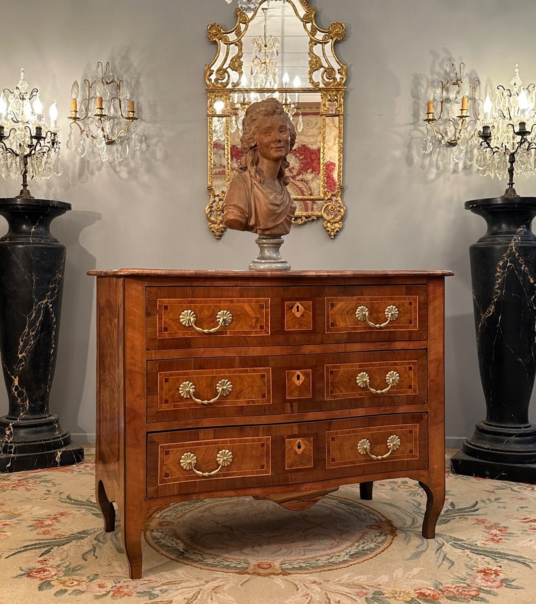 Dlg Ax, Curved Commode Louis XV Dauphiné Period Around 1750