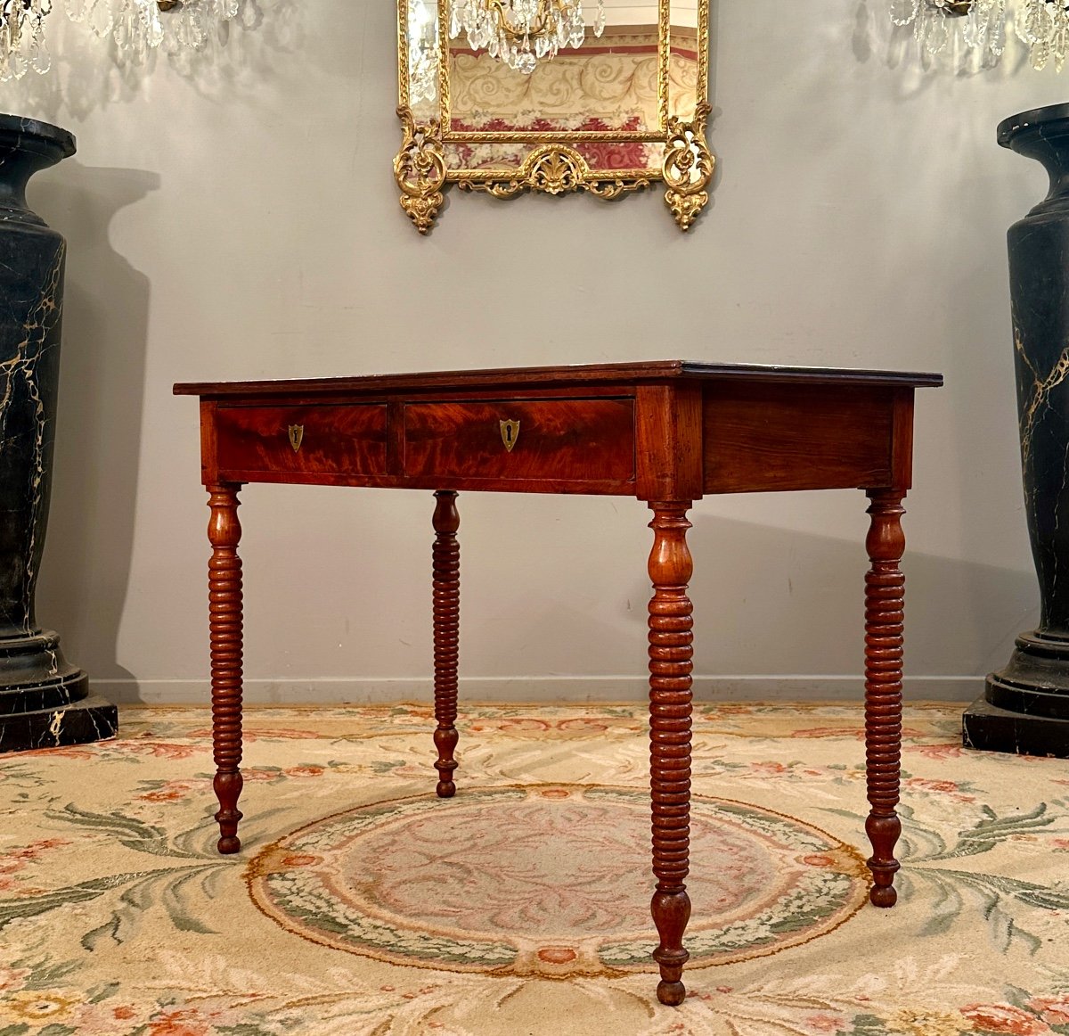 Bureau Plat En Acajou d'Epoque Restauration Vers 1820-photo-2