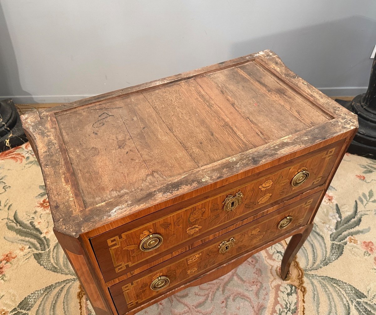 Commode Sauteuse En Marqueterie d'Epoque Transition Louis XV - Louis XVI Vers 1770-photo-2