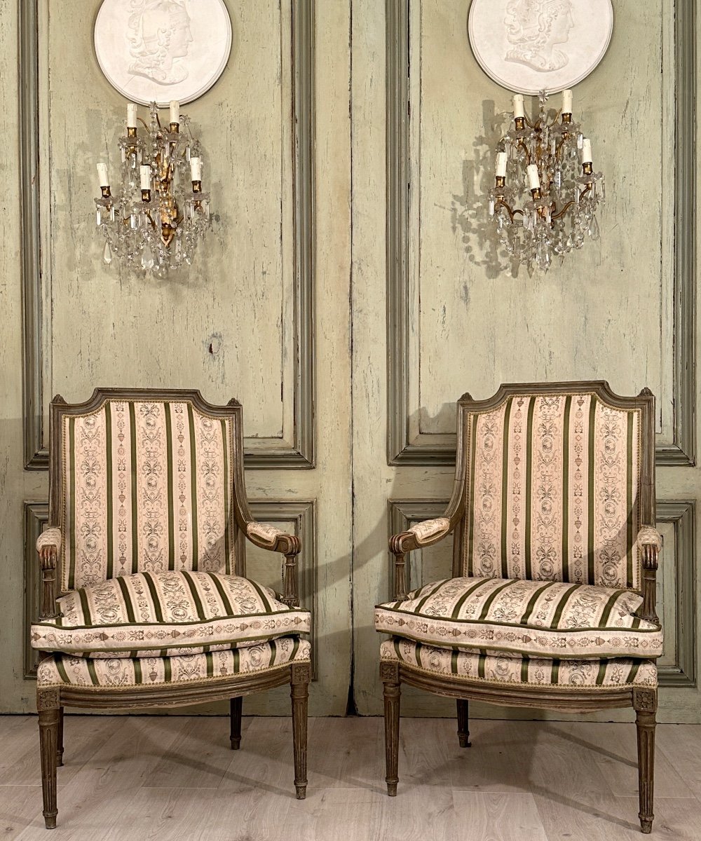 Pair Of Louis XVI Style Armchairs XIXth Century Around 1880-photo-3