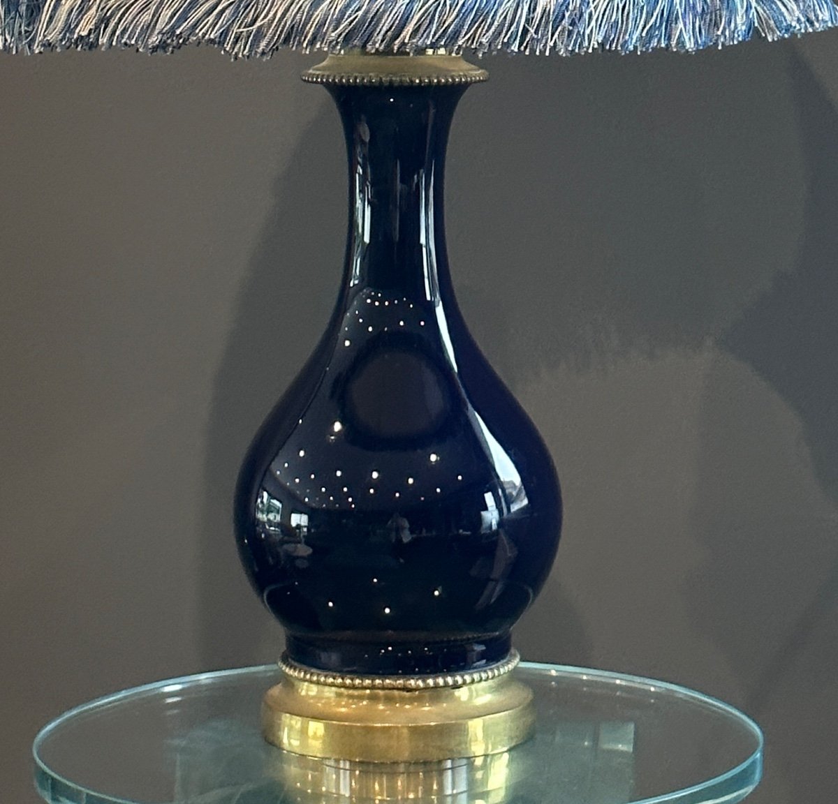 Sèvres, Lampe Bronze Porcelaine Bleu De Sevres Epoque XIXeme-photo-1