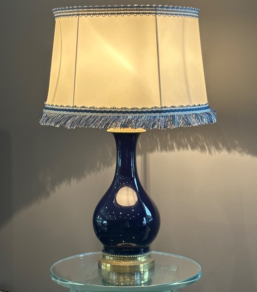 Sèvres, Lampe Bronze Porcelaine Bleu De Sevres Epoque XIXeme-photo-3