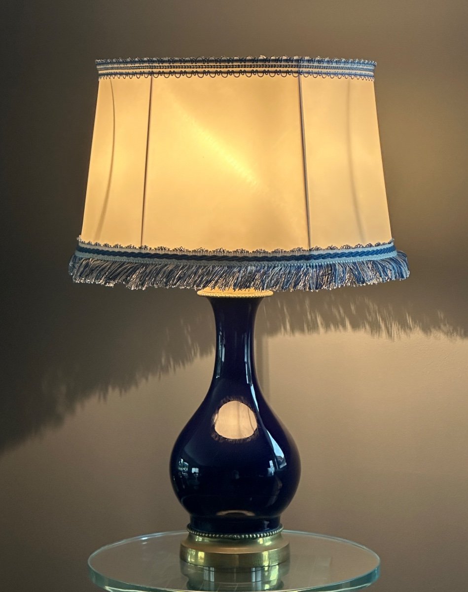Sèvres, Lampe Bronze Porcelaine Bleu De Sevres Epoque XIXeme