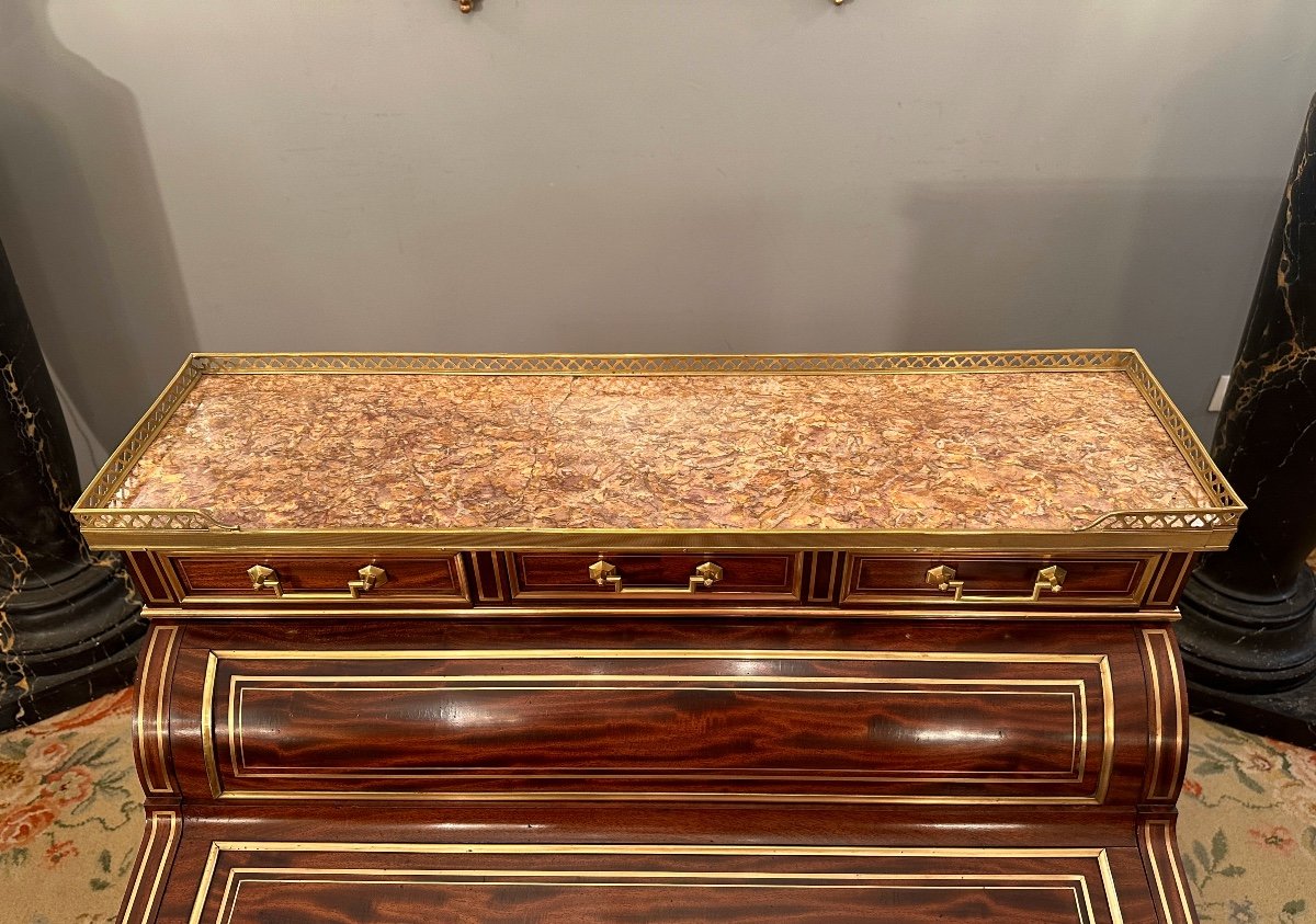Small Cylinder Desk In Flamed Mahogany Louis XVI Style 19th Century-photo-3