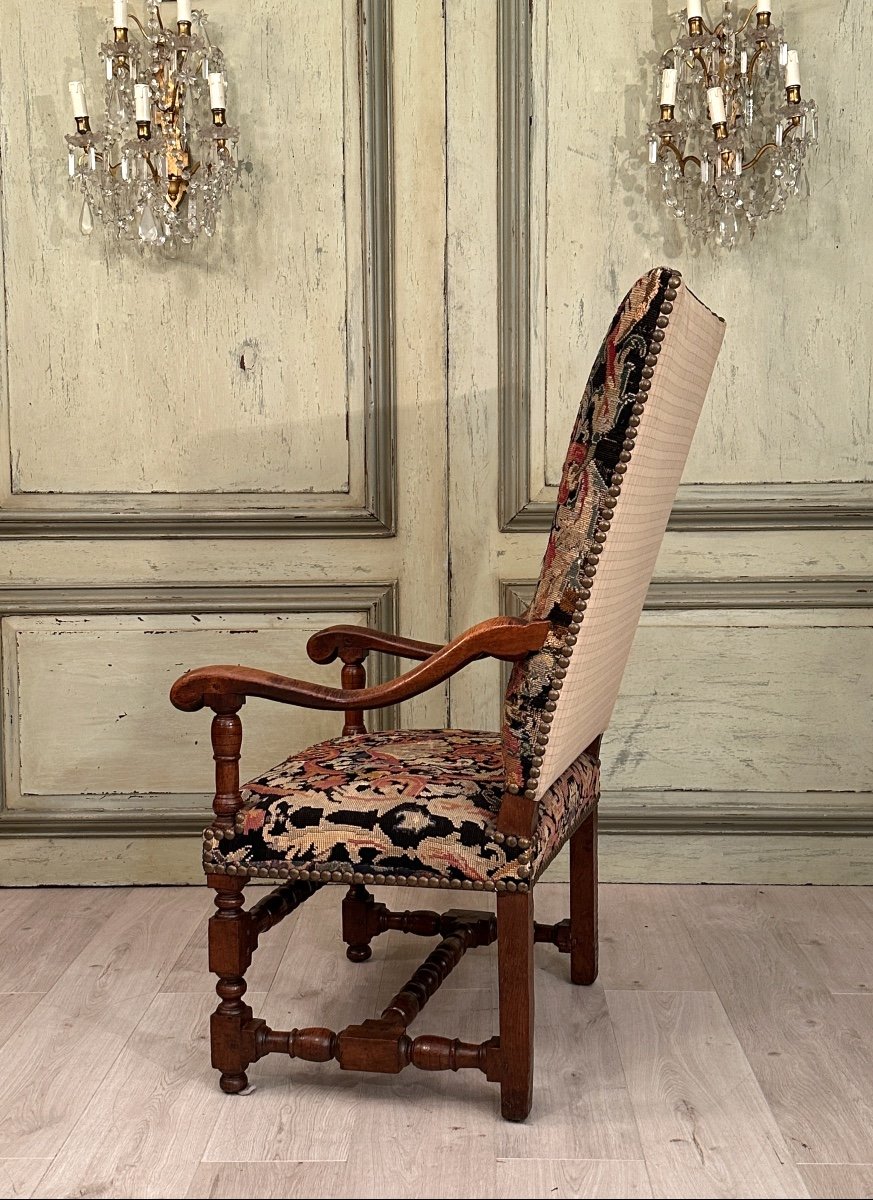 Fauteuil A Dossier Plat En Noyer d'Epoque Louis XIV XVIIeme-photo-4