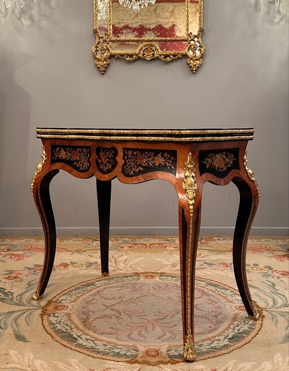Table A Jeux Console En Marqueterie d'Epoque Napoleon III Vers 1870-photo-2