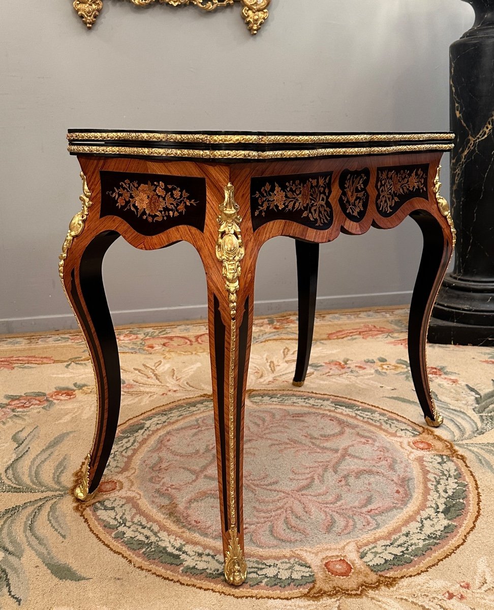 Table A Jeux Console En Marqueterie d'Epoque Napoleon III Vers 1870-photo-5