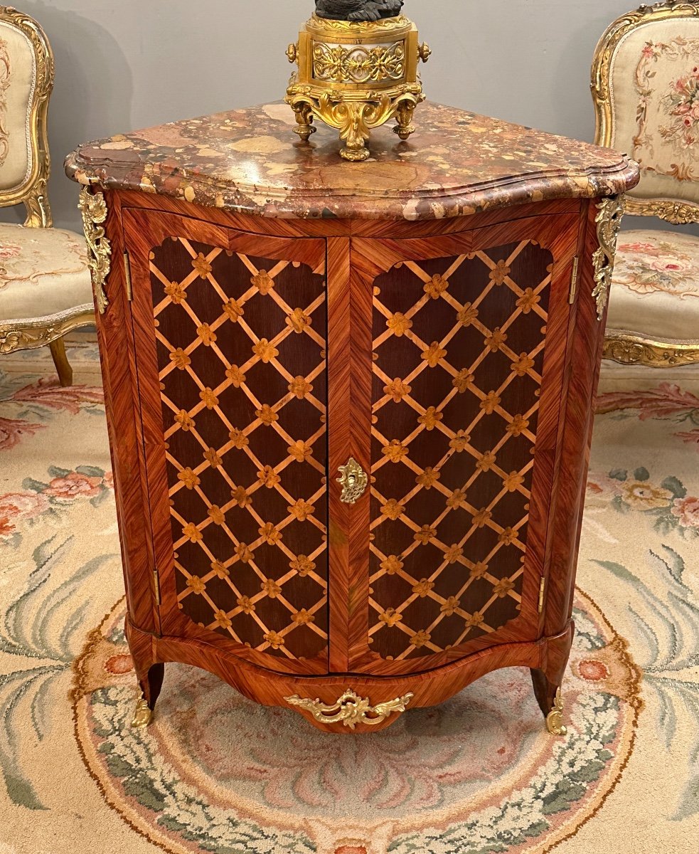 Lhermite Martin Etienne, Encoignure En Marqueterie d'Epoque Louis XV Vers 1750-photo-3