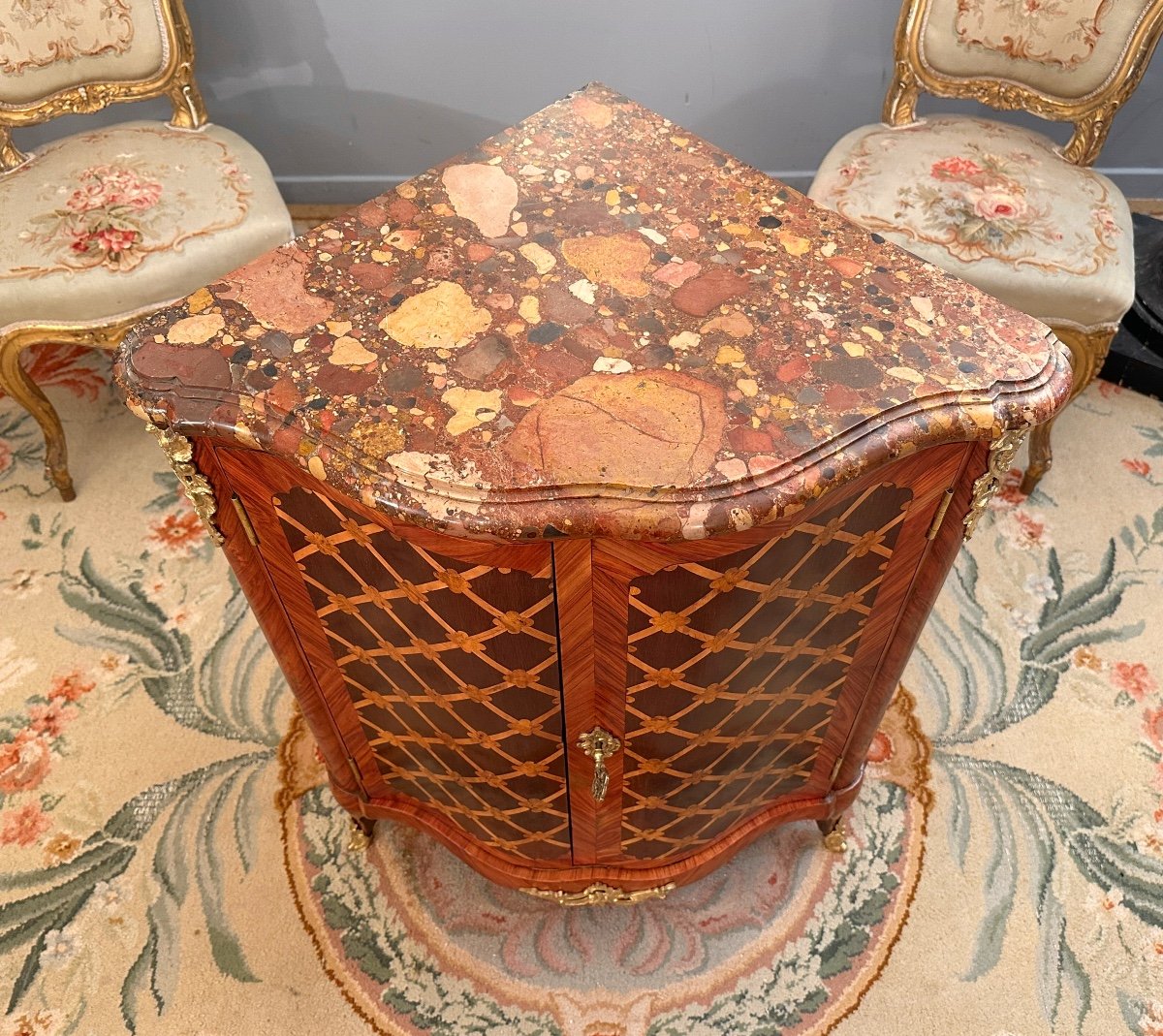 Lhermite Martin Etienne, Encoignure En Marqueterie d'Epoque Louis XV Vers 1750-photo-1
