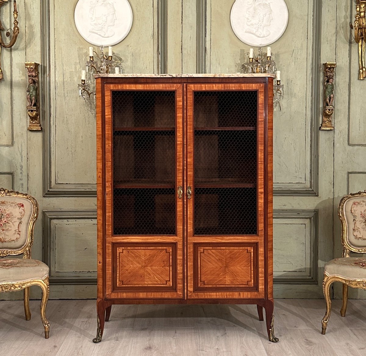 Vitrine Bibliothèque En Marqueterie De Style Transition Louis XV Louis XVI Epoque XIXeme-photo-2