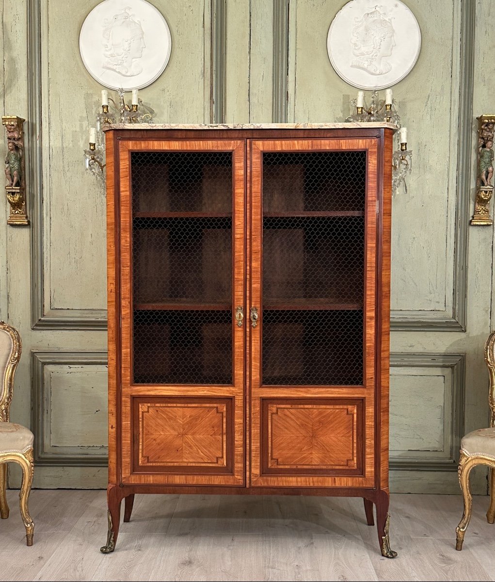 Vitrine Bibliothèque En Marqueterie De Style Transition Louis XV Louis XVI Epoque XIXeme-photo-4