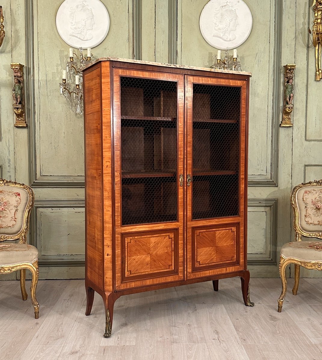 Vitrine Bibliothèque En Marqueterie De Style Transition Louis XV Louis XVI Epoque XIXeme