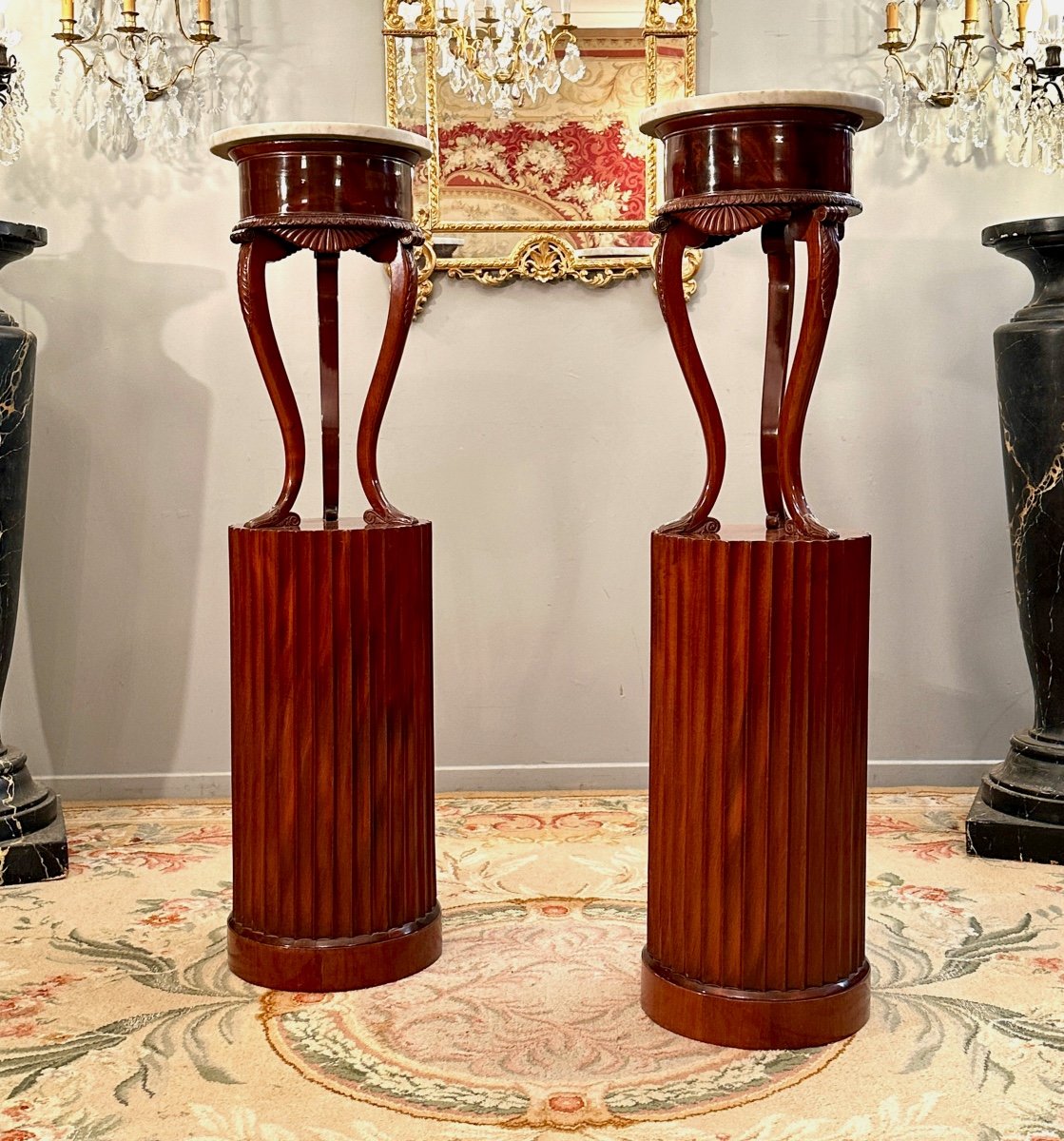 Exceptional Pair Of Pedestal Sheaths In Mahogany From The Empire Period Circa 1810-photo-7
