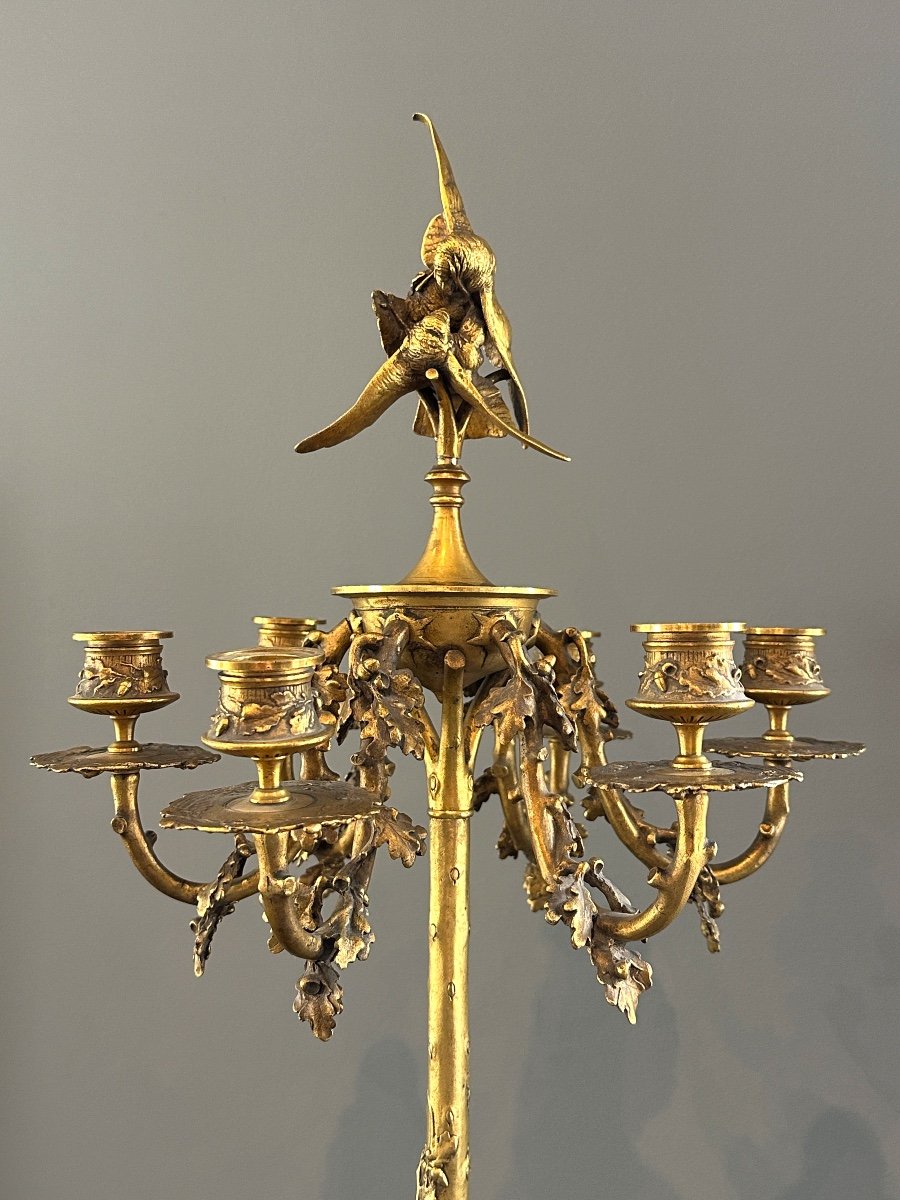 Auguste Nicolas Cain, Important Pair Of Gilt Bronze Candelabra Signed (1821-1894)-photo-2