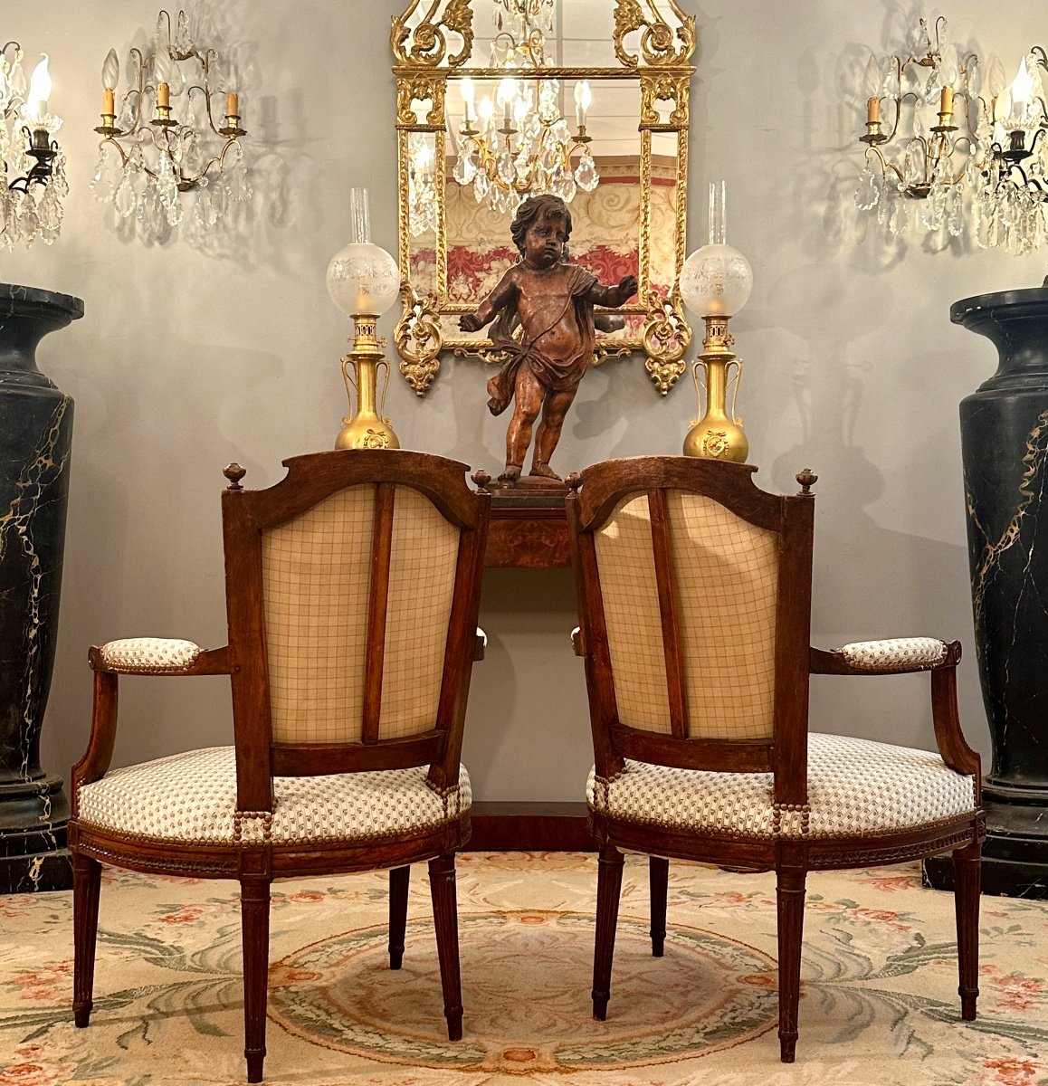 Paire De Fauteuils Cabriolets d'Epoque Louis XVI Vers 1780-photo-4