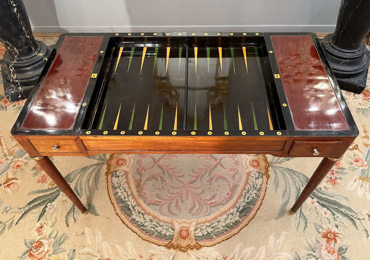 Table A Jeux Tric Trac, Bureau en Acajou d'Epoque Louis XVI Vers 1780-photo-2