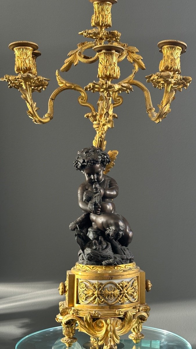 Henri Picard, Exceptionnelle Paire de Candélabres En Bronze Putti Signés Epoque XIXème-photo-2