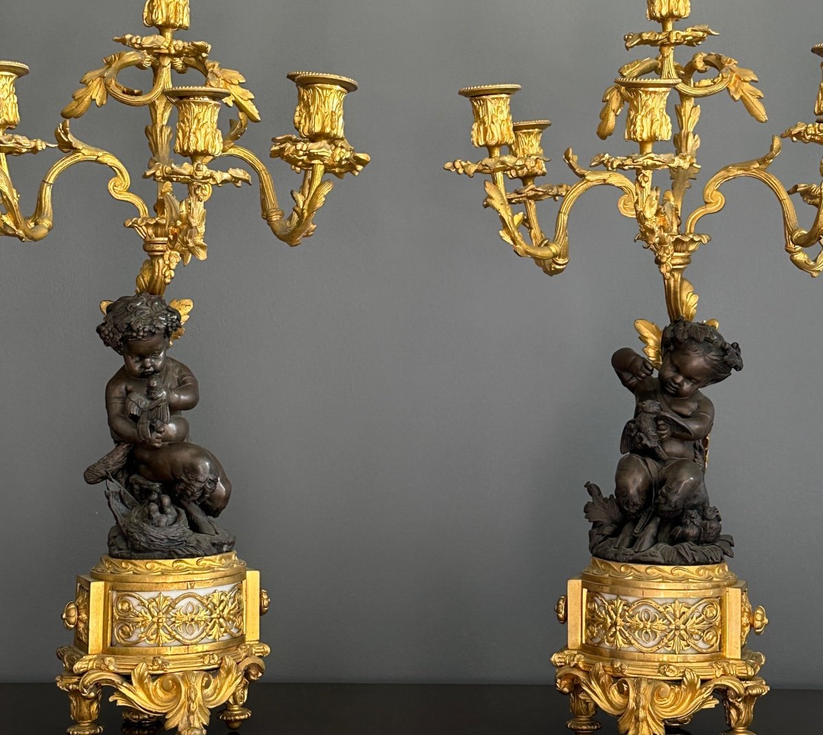Henri Picard, Exceptionnelle Paire de Candélabres En Bronze Putti Signés Epoque XIXème-photo-4