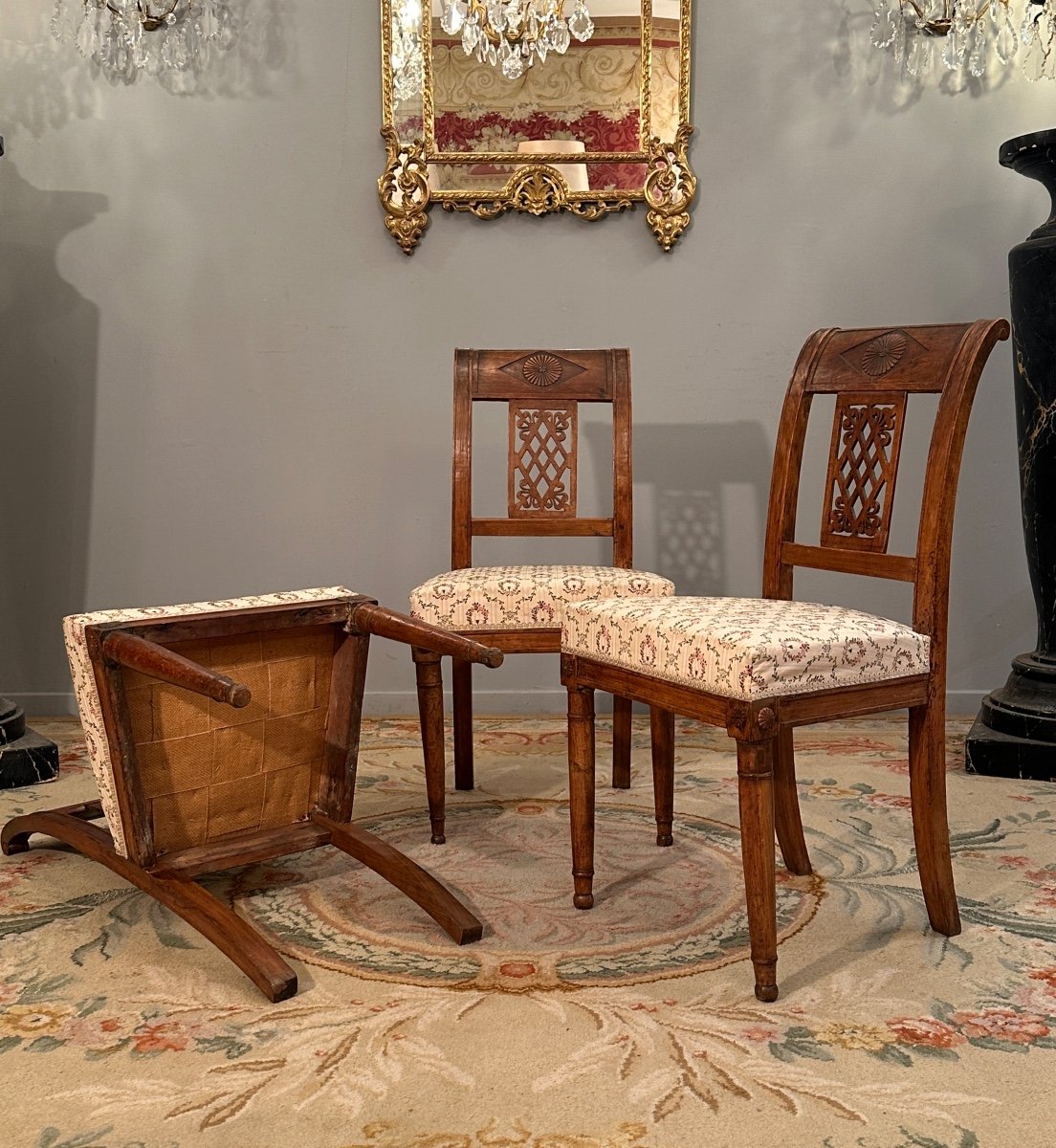 Suite De Trois Chaises d'Epoque Directoire Vers 1790-photo-4