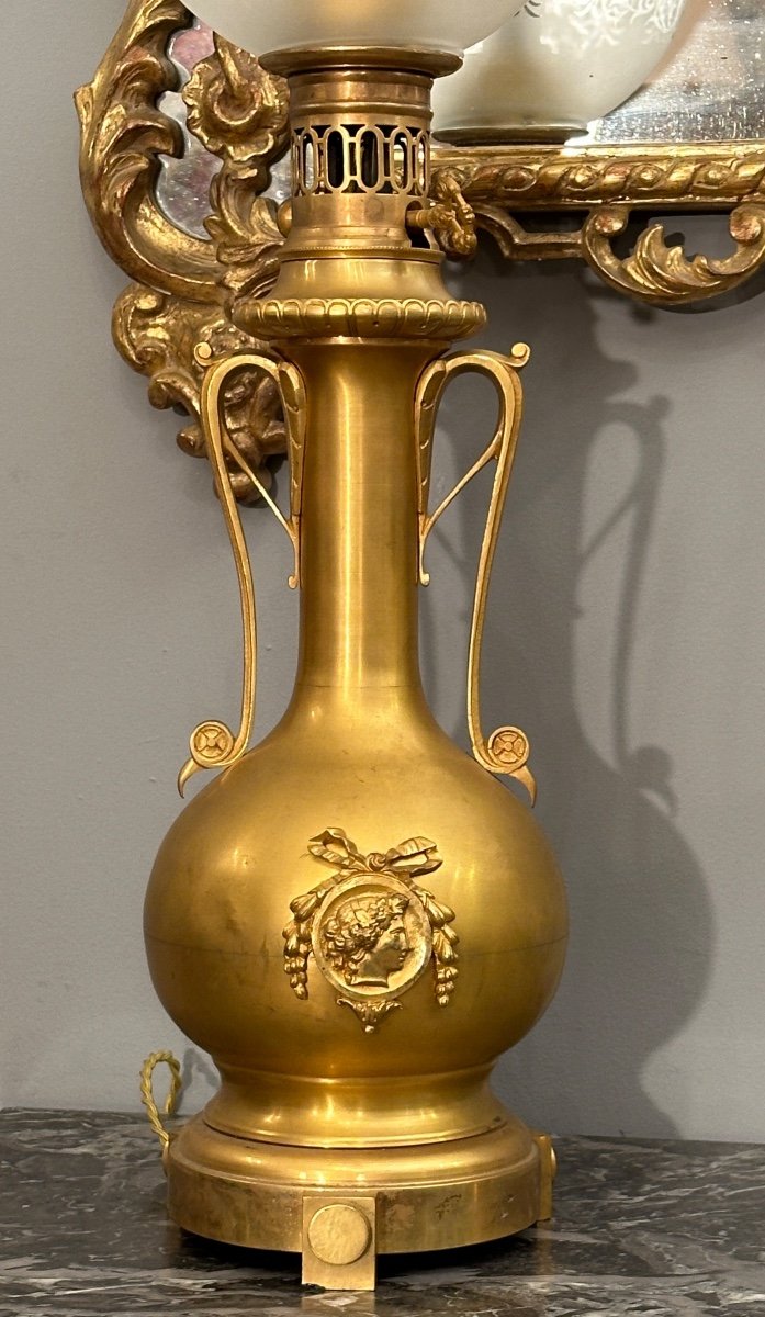 Pair Of Gilt Bronze Lamps Napoleon III Period 19th Century-photo-4