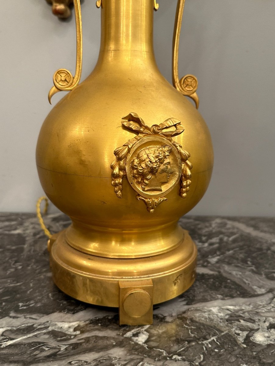 Pair Of Gilt Bronze Lamps Napoleon III Period 19th Century-photo-4