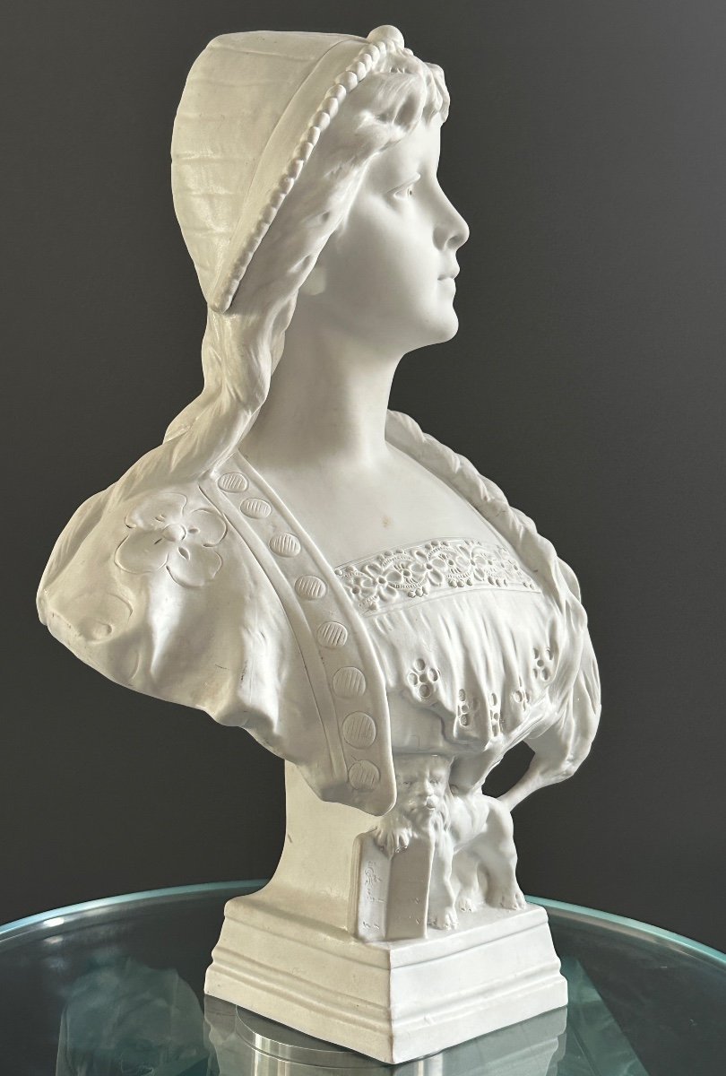 Richard Aurili, Sculpture Buste De Jeune Fille Biscuit (1834 -1914)-photo-2