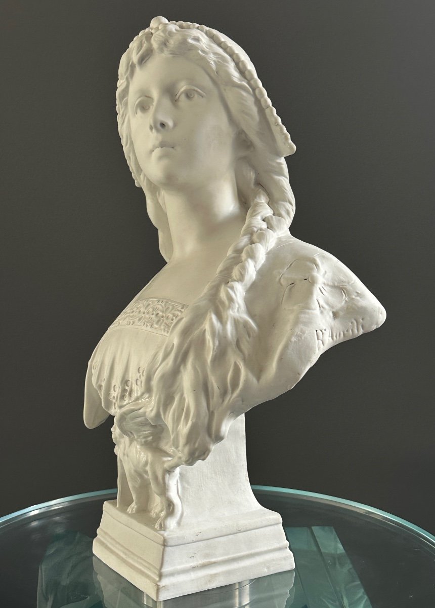 Richard Aurili, Sculpture Buste De Jeune Fille Biscuit (1834 -1914)-photo-4