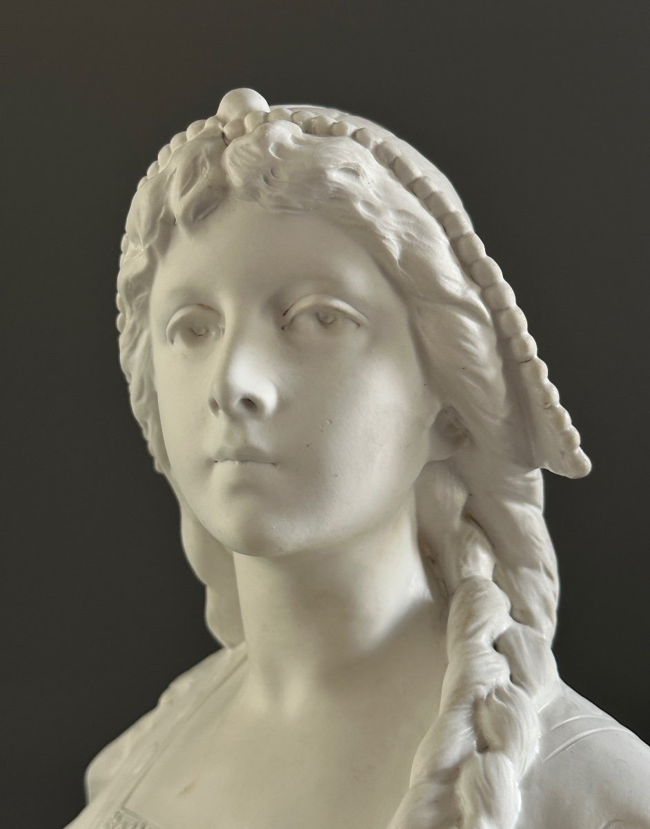 Richard Aurili, Sculpture Buste De Jeune Fille Biscuit (1834 -1914)-photo-1